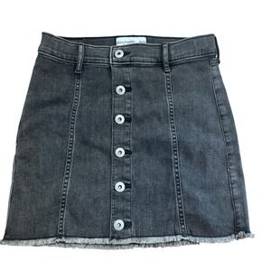Abercrombie Kids Girls Black Denim Button Front Fringe Hem Skirt Size 11/12 NWOT